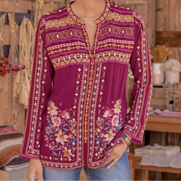 Johnny Was Dover Blouse Embroidered Tunic Top – Size Large - Picture 1 of 5